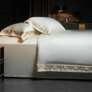 Luxury Grey Gold Embroidered 1400TC Egyptian Cotton Soft Silky Hotel Bedding Set